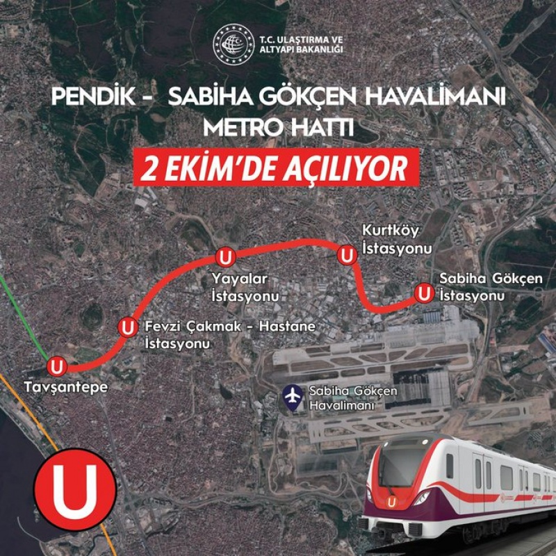 Pendik-Sabiha Gökçen Havalimanı Metrosu 2 Ekim'de Açılacak 